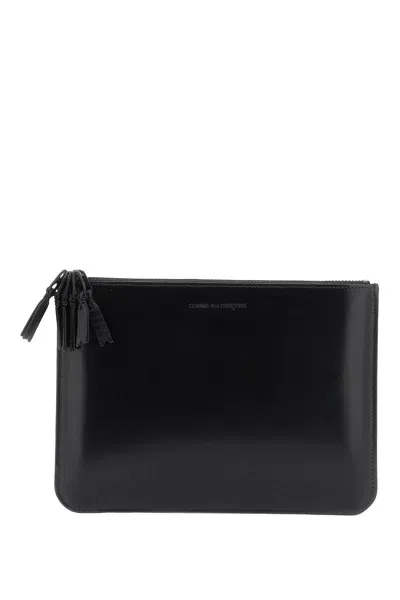 Comme Des Garçons Comme Des Garcons Wallet Brushed Leather Multi Zip Pouch With In 黑色的