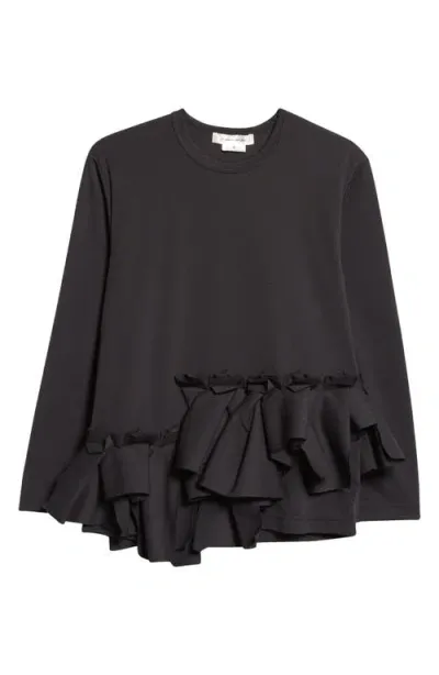 Comme Des Garçons Asymmetric Ruffle Piqué T-shirt In Black