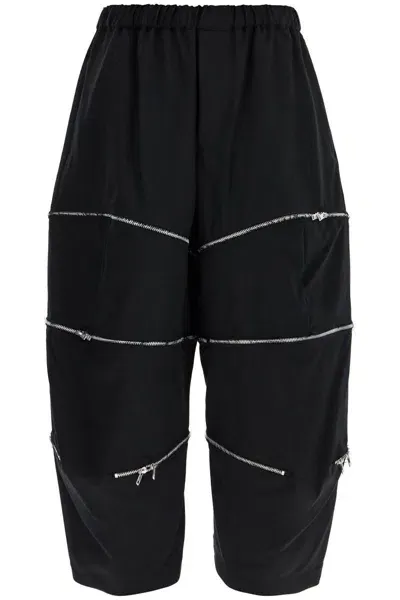 Comme Des Garcons Black Cropped Pants With Zip Openings. In Black