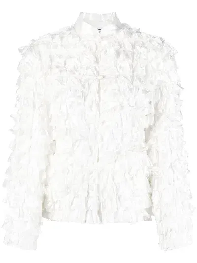 Comme Des Garçons Comme Des Garçons Band-collar Ruffled Fitted Jacket In White