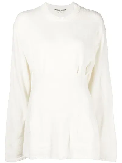 Comme Des Garçons Fitted-waist Round-neck Jumper In White