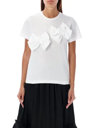 Comme Des Garçons Double Bow Appliqué T-shirt In White