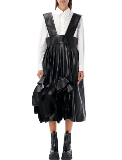 Comme Des Garçons Eco Leather Midi Skirt With Ruffle Detail In Size S In Black