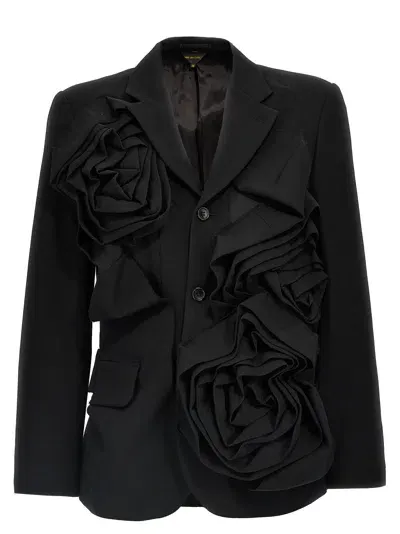 Comme Des Garçons Floral Decoration Blazer In Black