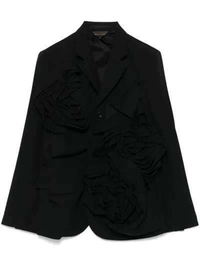 Comme Des Garçons Floral Appliqué Embellished Blazer In Black