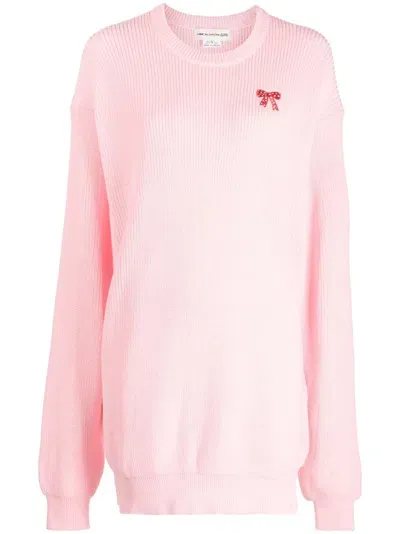 Comme Des Garcons Girl Bow-embroidered Crew-neck Jumper In Pink