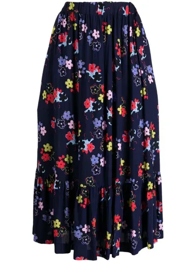 Comme Des Garcons Girl Floral-print Pleated Skirt In Blue