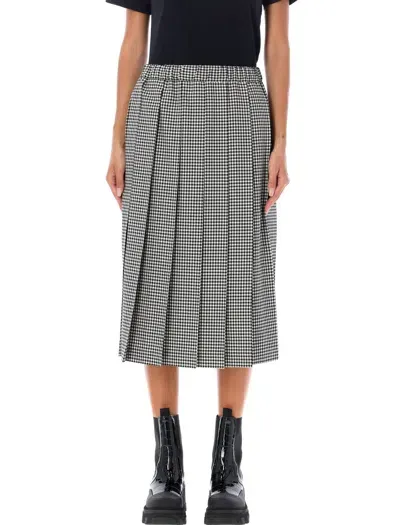 Comme Des Garcons Girl Ghingham Pleated Midi Skirt In Black/white