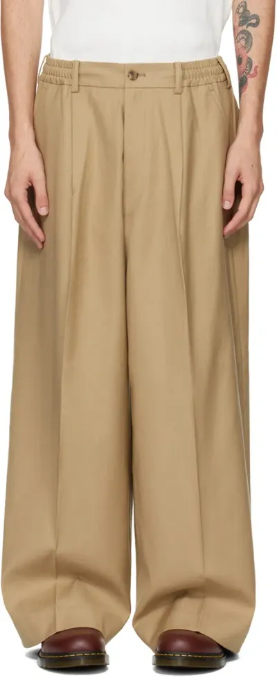 Comme Des Garçons Homme Deux Wool Wide Leg Pants In Beige