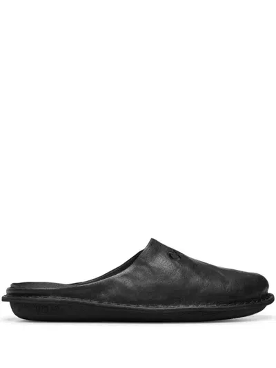 Comme Des Garçons Homme Deux Logo-embroidered Leather Slippers In Black