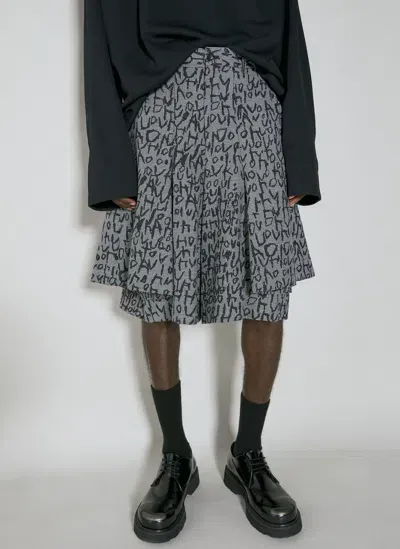 Comme Des Garçons Homme Deux Houndstooth Monogram Shorts In Grey