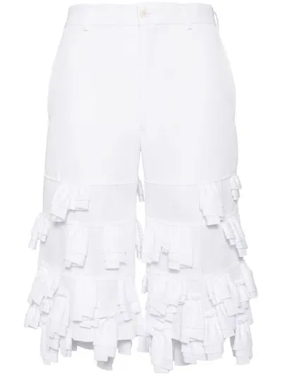 Comme Des Garçons Homme Deux Ruffle Layered Tailored Short In Weiss