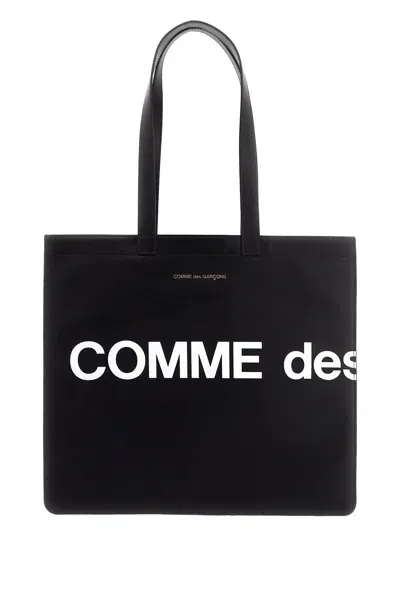 Comme Des Garçons Logo Leather Tote Bag In Black