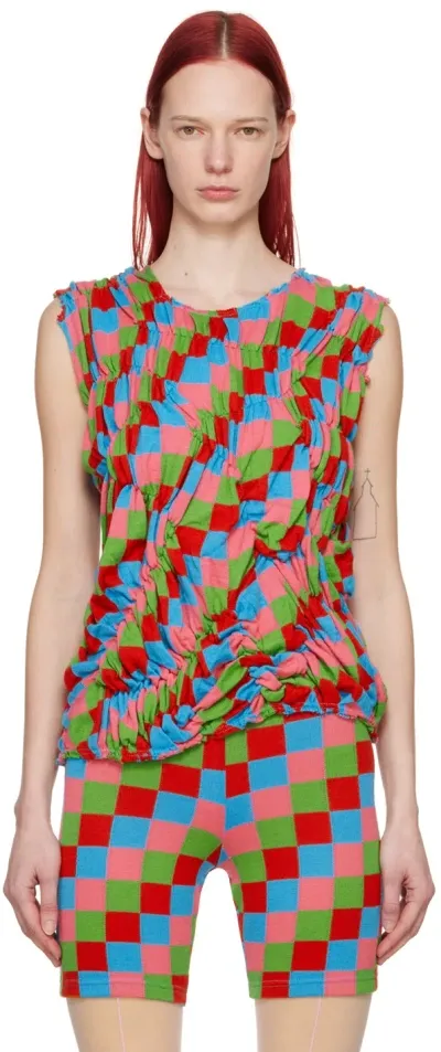 Comme Des Garçons Multicolor Ruched Tank Top In Pink