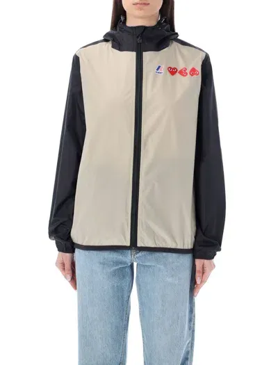 Comme Des Garçons Play Play Comme Des Garçons X K-way Zip Jacket In Beige Black