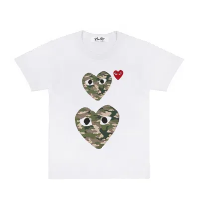 Comme Des Garçons Play Kids' Camo Double Heart T-shirt In White