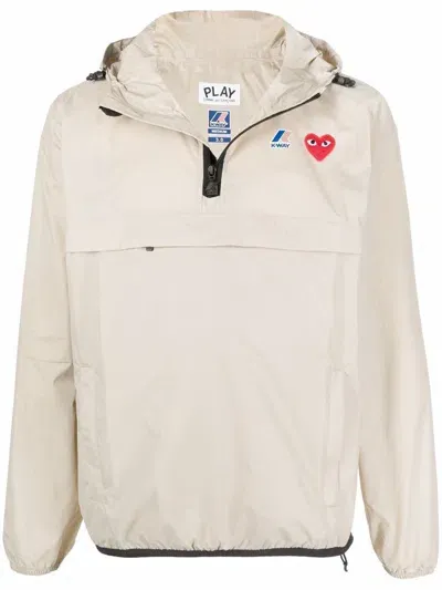 Comme Des Garçons Play X K-way Jacket Unisex Leon Half Zipper Clothing In Beige