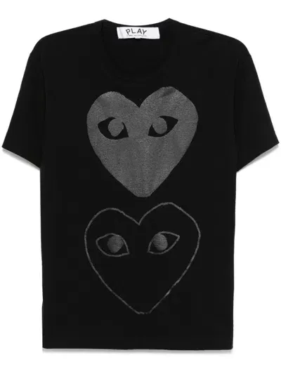 Comme Des Garçons Play Double Heart-print T-shirt In Black