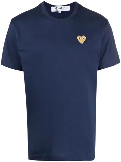 Comme Des Garçons Play Embroidered Heart T-shirt In Blue