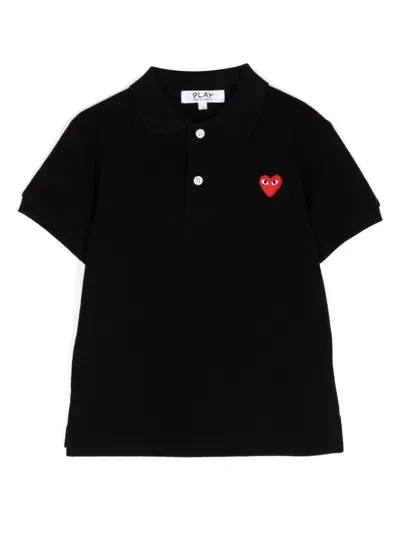 Comme Des Garçons Play Kids' Embroidered Polo Shirt In Black