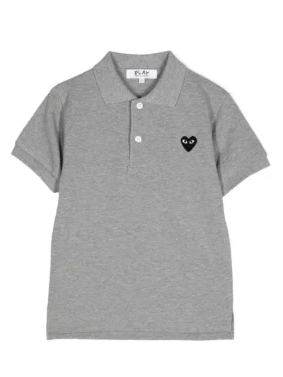 Comme Des Garçons Play Kids' Embroidered Polo Shirt In Grey