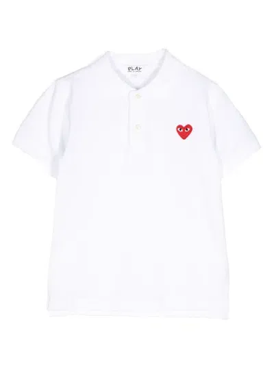 Comme Des Garçons Play Kids' Embroidered Polo Shirt In White