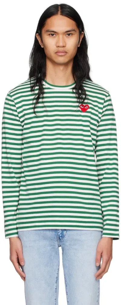 Comme Des Garçons Play Green & White Heart Long Sleeve T-shirt In 3 Green