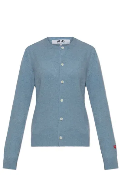 Comme Des Garçons Play Heart Patch Buttoned Cardigan In Blue