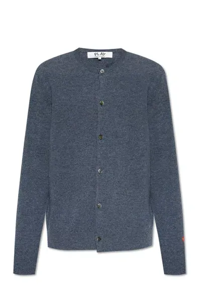 Comme Des Garçons Play Heart Patch Buttoned Cardigan In Blue