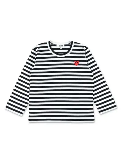 Comme Des Garçons Play Kids' Heart-patch Striped T-shirt In White