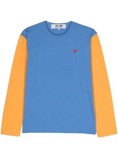 Comme Des Garçons Play Heart-patch Two-tone T-shirt In Blue