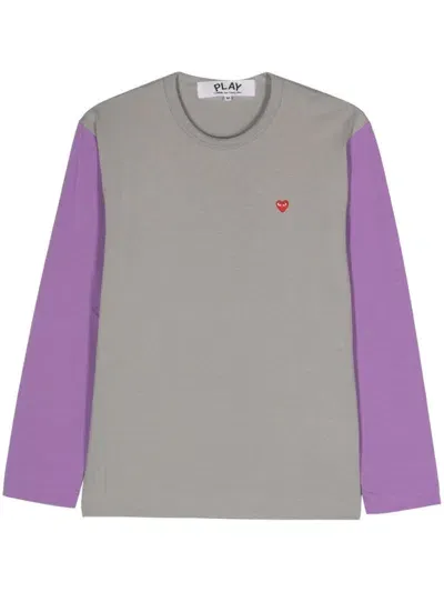 Comme Des Garçons Play Heart-patch Two-tone T-shirt In Grey