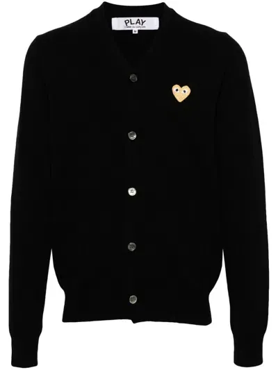 Comme Des Garçons Play Heart-patch Wool Cardigan In Black