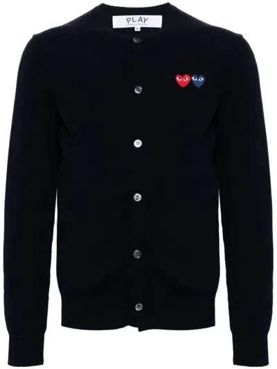 Comme Des Garçons Play Heart-patch Wool Cardigan In 2 - Navy