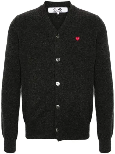 Comme Des Garçons Play Heart-patch Wool Cardigan In Grey