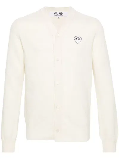 Comme Des Garçons Play Heart-patch Wool Cardigan In Neutrals