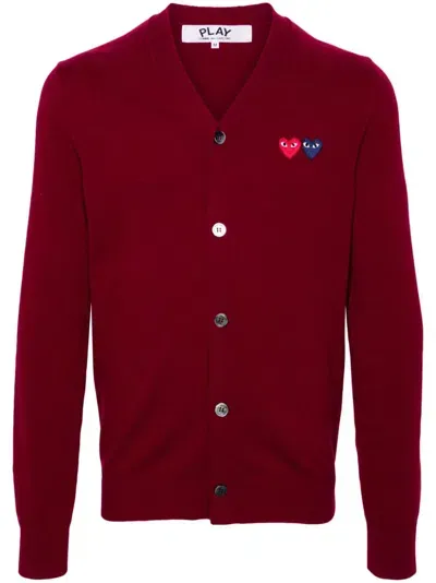 Comme Des Garçons Play Heart-patch Wool Cardigan In Red