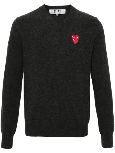 Comme Des Garçons Play Heart-patch Wool Jumper In Grey