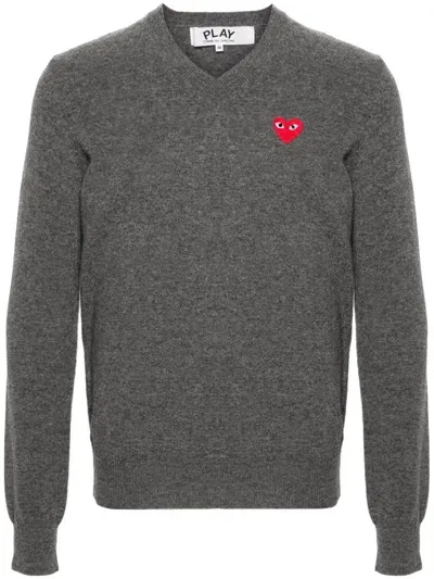 Comme Des Garçons Play Heart-patch Wool Jumper In Grey