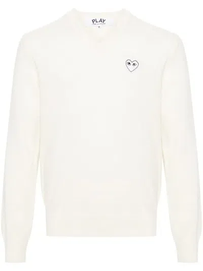 Comme Des Garçons Play Heart-patch Wool Jumper In Neutrals