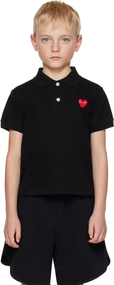 Comme Des Garçons Play Kids Black Heart Patch Polo In 1 - Black