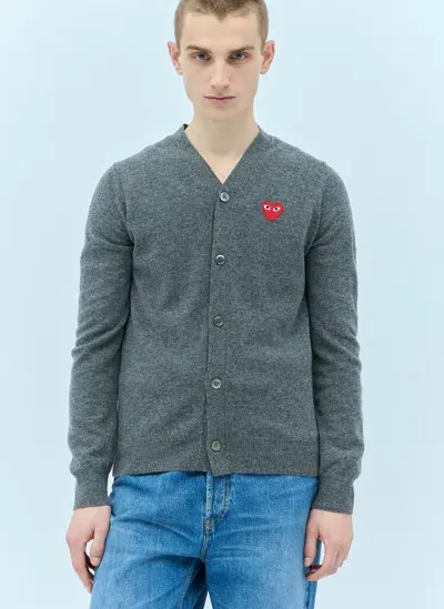 Comme Des Garçons Play Logo Patch Wool Cardigan In Grey