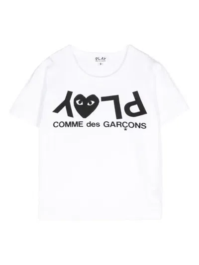 Comme Des Garçons Play Kids' Logo Print Cotton T-shirt In White