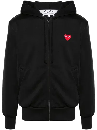 Comme Des Garçons Play Logo Zipped Cotton Hoodie In Black