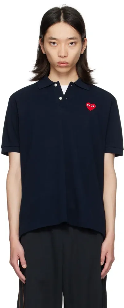 Comme Des Garçons Play Navy Heart Polo