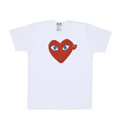 Comme Des Garçons Play Kids' Play Red Heart Blue Eyed T-shirt In White