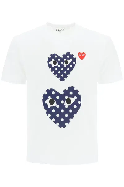 Comme Des Garçons Play Polka Dot Heart T-shirt In White