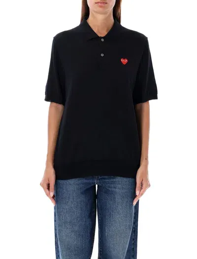 Comme Des Garçons Play Polo Knit Red Heart In Black