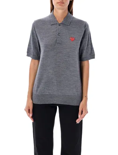 Comme Des Garçons Play Polo Knit Red Heart In Grey