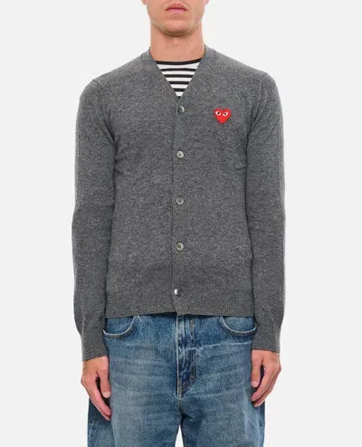 Comme Des Garçons Play Red Emblem Play V-neck Cardigan In Grey